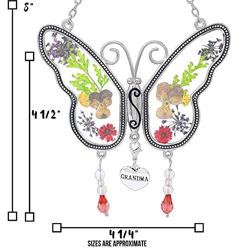 image for BANBERRY DESIGNS Grandma Butterfly Suncatcher with Pressed Flower Wing
