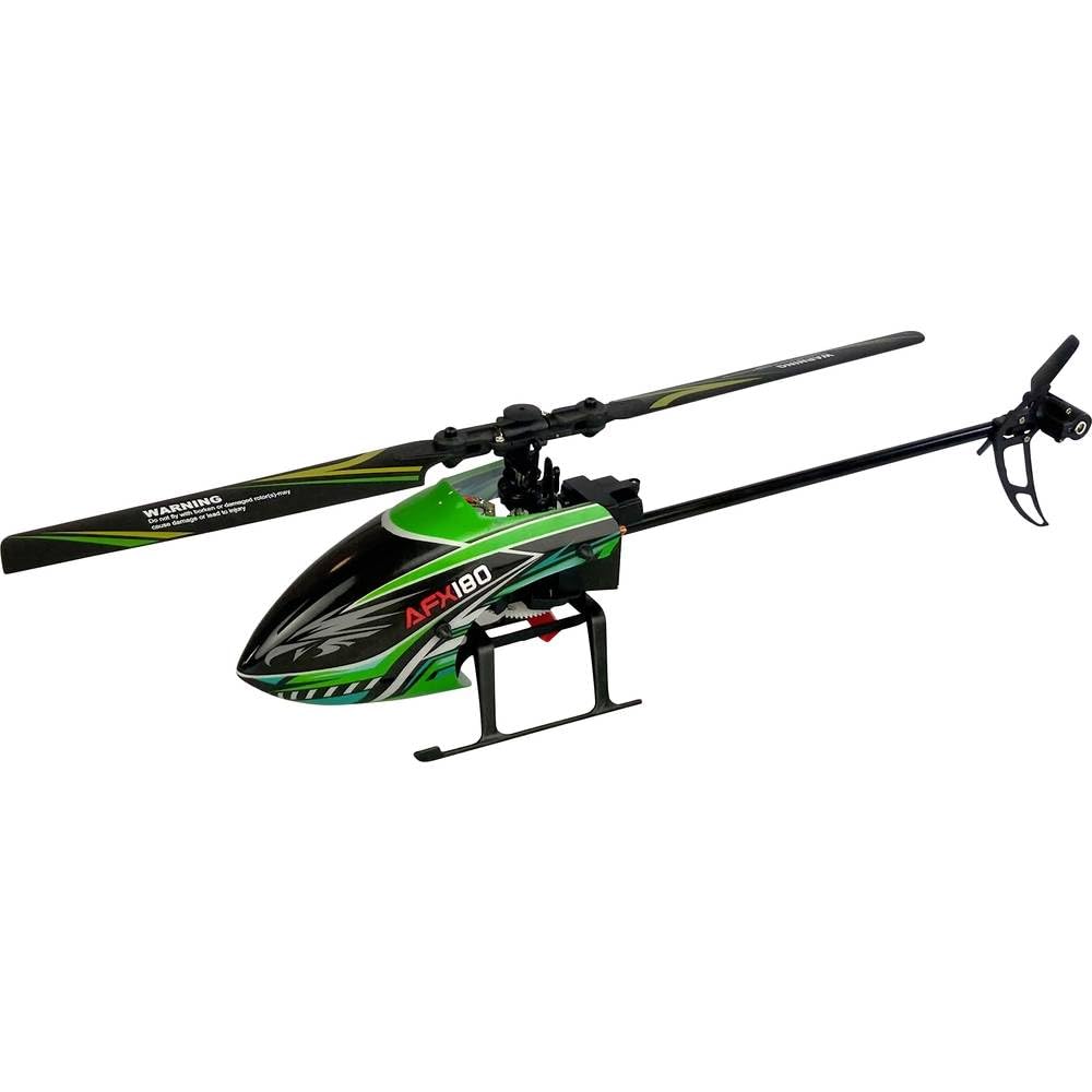 Amewi 25314 AFX180 helikopter z pojedynczym wirnikiem, 4-kanałowy 6G RTF 2,4 GHz z funkcją automatycznego startu i nadajnikiem LCD, zielony