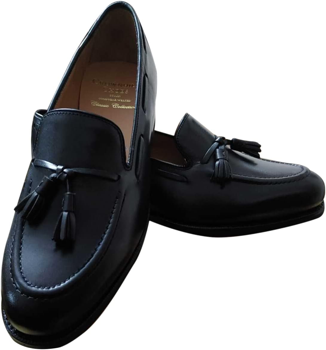 Crown Hill Men's Black Leather Tassel Loafer Shoes, 9 UK (Pack of 3)