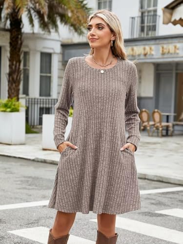 BELAROI Sweater Dress Plus Size Long Sleeve Ribbed Knit Crew Neck Casual Flowy Swing Tunic Pockets Dresses Fall Winter Oufits4