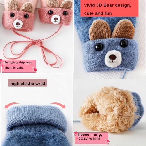 PENINSULA LOVE Toddler Knit Gloves with String Cartoon Winter Mittens Warm Fleece Gloves for Baby Boys Girls 0-4Year4