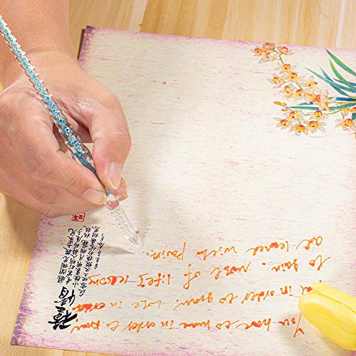 Molshine Handmade Glass Dip Pen Crystal Calligraphy Pen Signature Dipped Pen For Artist Women Men Teens,Writing Drawing Decoration Gifts (Blue) #TOP4