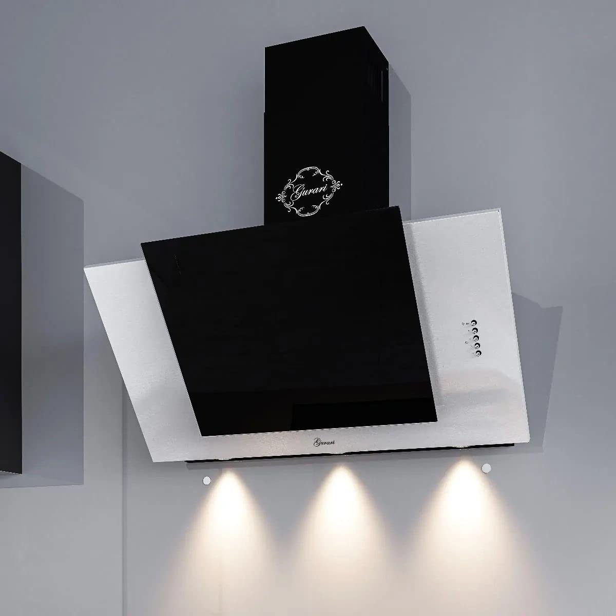 GURARI GCH S 482 60 IS - Campana extractora de pared 60 cm, acero inoxidable, cristal negro, 1000 m³/h, incl. filtro de carbón
