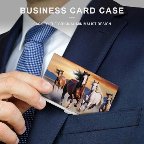 Metal Business Card Holder Ultra Slim - Running Horses Professional Aluminum Alloy Card Case with Magnetic Closure, Compact ID Credit Card Organizer Wallet for Men Women3