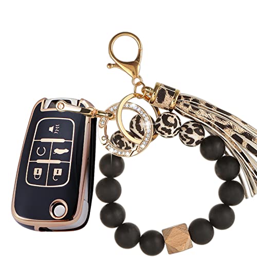 TPU Key Fob Cover Fit for Chevrolet Chevy Equinox Camaro Cruze Malibu Sonic Volt Spark Buick Encore GMC Pop Out 5 Bts Key Car Accessories Remote Key Protection Case With Key Chain and Key Holder