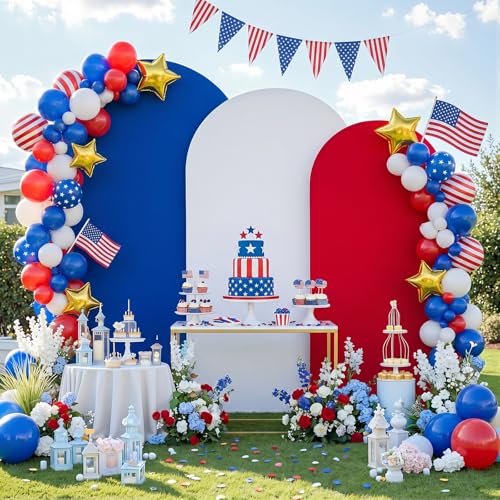 Image of SoarDream Independence Day Arch Backdrop Cover 6FT 6.6FT 7.2FT Set of 3 Spandex Fitted Arch Wall Stretchy Backdrop Covers for 4th of July Decorations Festival Party Stand
