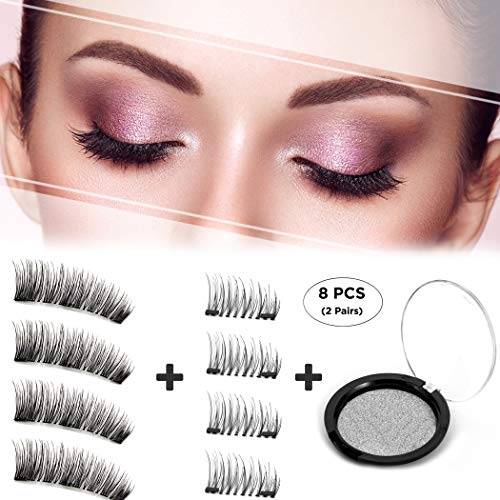 Preisvergleich Produktbild Dkina Magnetische Wimpern,3D Wiederverwendbare Künstliche Wimpern Magnetische Falsche Wimpern, Wimpern Magneten 2 Stil Lange und Hälfte Augen Deckung Magnet Wimpern (2 Paar 8 Stücke)