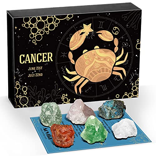 Image of Aovila Cancer Crystals Gift Set, Zodiac Signs Healing Crystals Birthstones with Horoscope Box Set Cancer Astrology Crystals Healing Stones Gifts