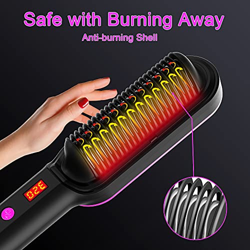 Ashiee Ionic Hair Straightener Brush-Straightening Hair Beard Comb With 8 Temp Settings For Women&Men, Fast Heating & 30Min Auto-Off & Anti-Scald & Digital Display, Black Rose #TOP4