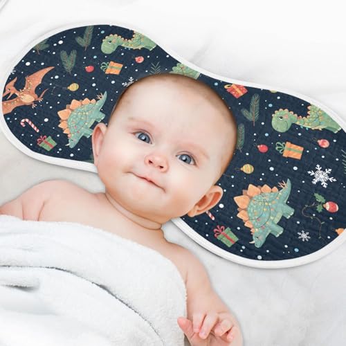 2 Pack Muslin Burp Cloths Christmas Dinosaurs Dark Cotton Baby Burp Cloths Ultra Absorbent and Soft Thick Burping Cloth for Newborn Boys Girls, Large 22" x 11"4