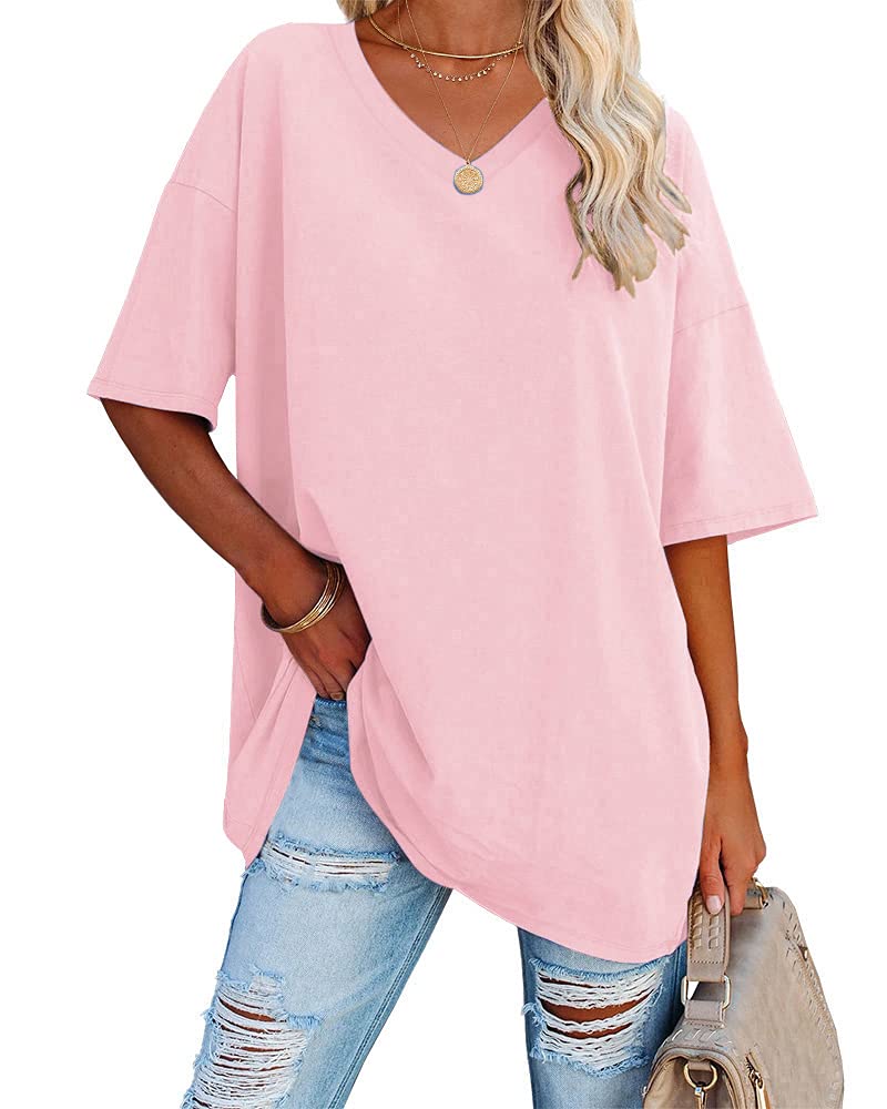 Ebifin Women's Oversized T Shirts Tees Half Sleeve V Neck Comfy Cozy Cotton Tunic Tops