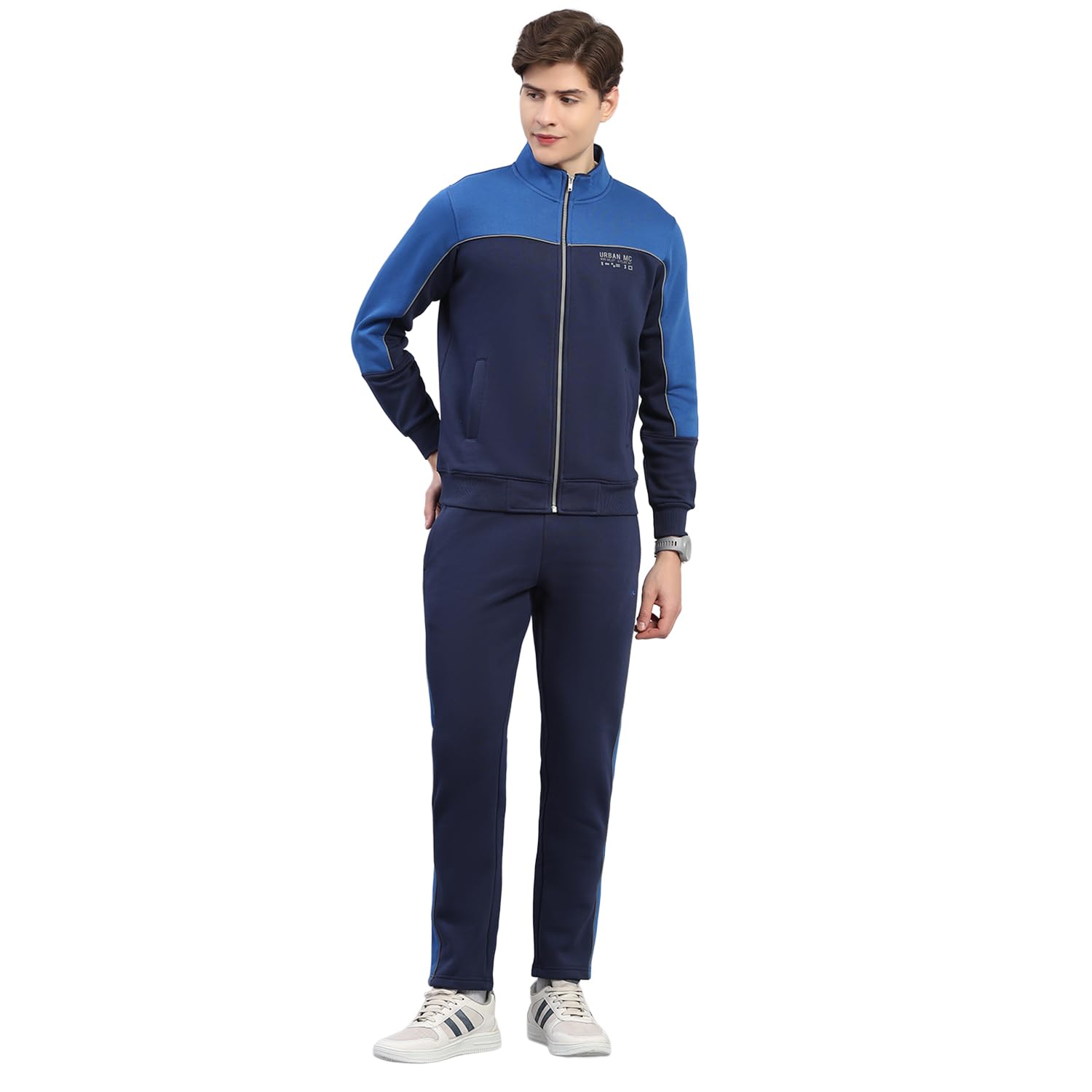 monte carlo Men's Regular Fit Self Design Stand Collar Full Sleeve Tracksuit| Men Track Suit | Stylish Sportswear Set with Jacket and Lower | Activewear Set For Men's (Pack Of 1)-picture-12