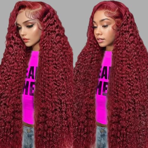 ULRICA Burgundy Wig Human Hair Water Wave 99J Burgundy Lace