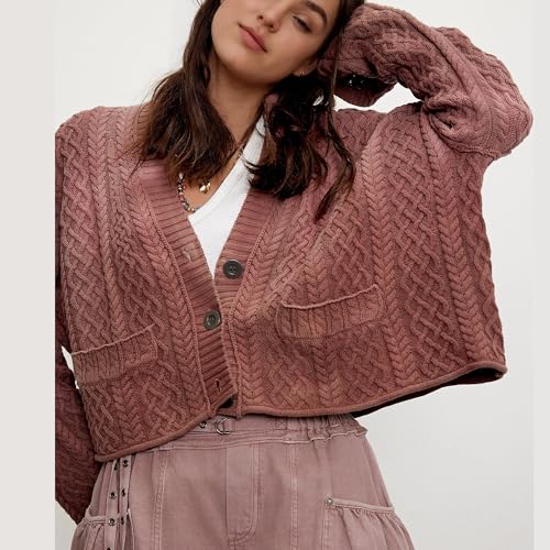 Hixiaohe Cropped Cardigan Sweaters for Women Long Sleeve Button Knit Sweater Fall Y2k Open Front Outwear Casual Knitwear Coat4