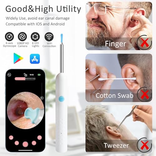 Image of AIXMEET Earocam Earwax Removal Tool Kit with HD Camera WiFi Connection & 6 LED Lights Endoscope Tool Ear Cleaner Tool Set of 8, Otoscope with Light for iOS & Android Kids Children Adults Gift Gadget