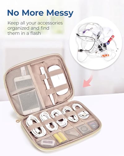 Image of BAGSMART Electronics Organizer Case - Travel Accessories for Women, Cord Organizer for Phone, SD Card, Beige