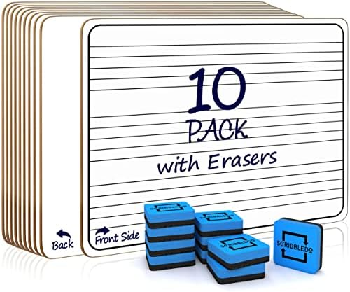 10 Pack Dry Erase Music Staff Lap White Boards 9"X12" l Write Musical Notes and More (Double Sided) Includes 10 Erasers