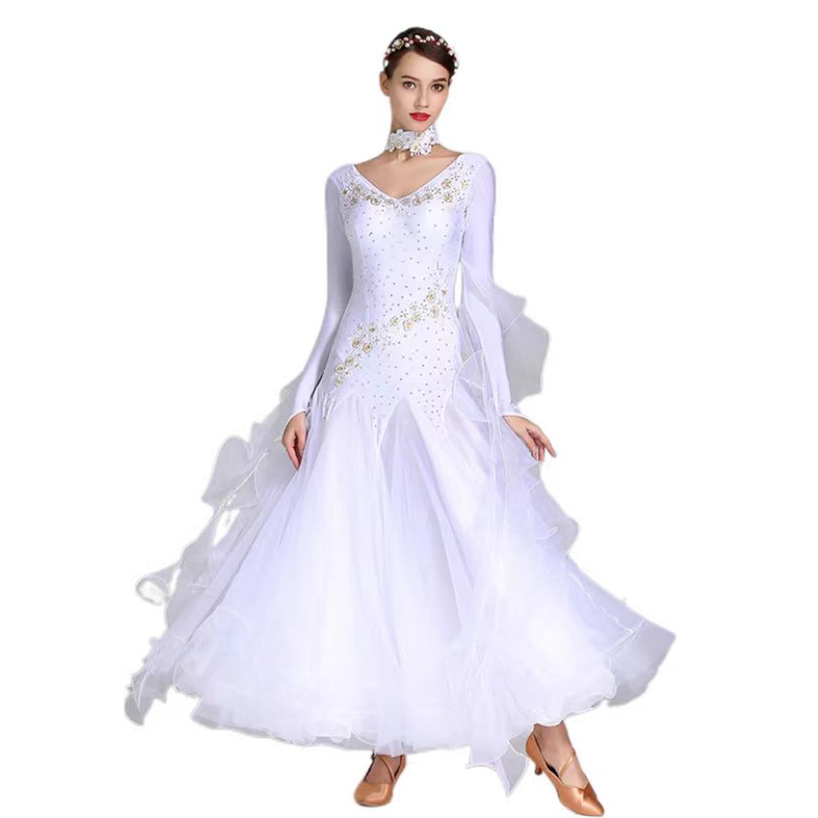 Damen Ballsaal-Tanzkleid Mit Langen Ärmeln, Walzer-Tango-Tanzkleid, Standard-Kleid Für Den Modernen Tanz, Wettkampfkleid