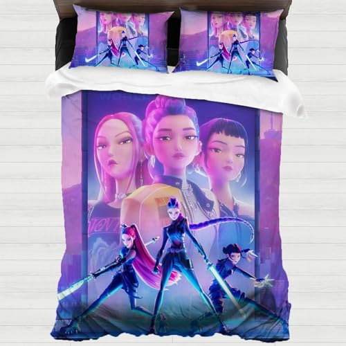 K pop d-Demon Hunters Merch Bedding Double Duvet Cover Set Huntrix Soft Fiber Printed with 2pcs Pillowcases Quilt Cover Set for Fans Kids Adults (Fan gift)