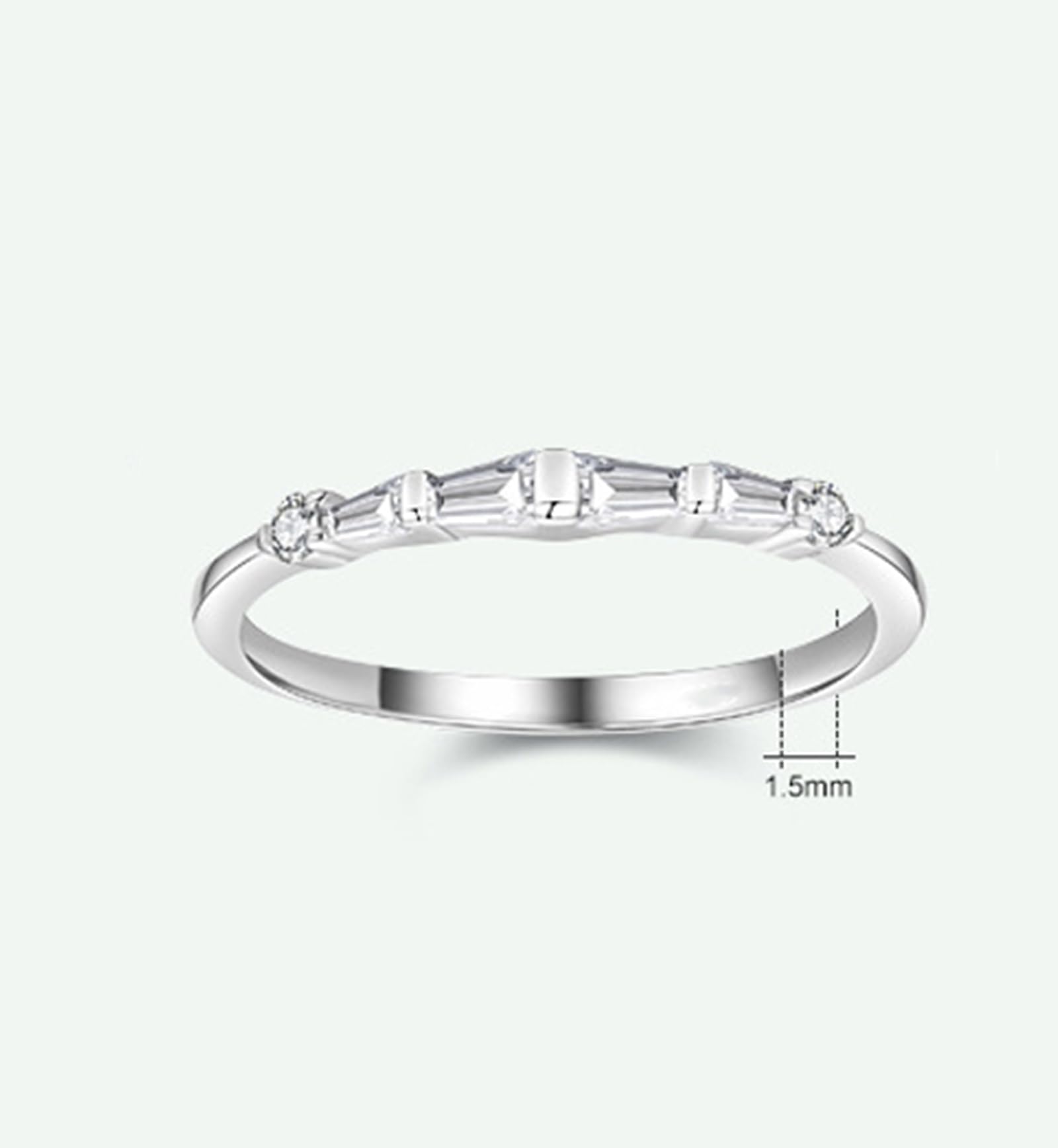 Bague Femme Or Blanc 9/14/18 carats, Anneau Empilable Incrusté de Diamant Trapèze, Bague Fine Or Véritable