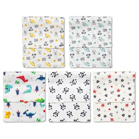Burp Cloth, Baby Washcloth, 5 Packs, Double Layered, 100% Cotton, Soft and Absorbent Unisex Newborn Baby Shower/Registry Gift Burping Cloth for Baby Boys and Girls Cover