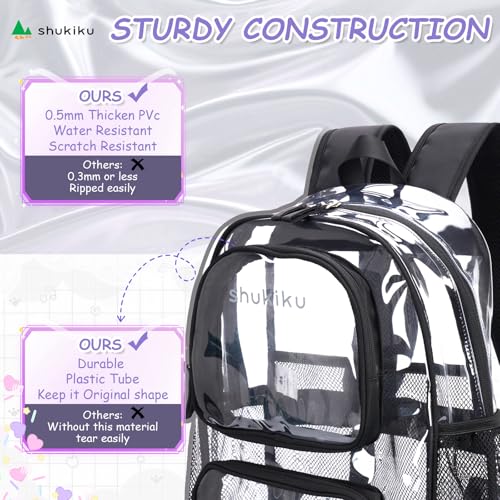 17 Inch Large Clear Backpack for School, Heavy Duty PVC Transparent Bookbag for Girls Stadium Approved See Through Backpack, Black3