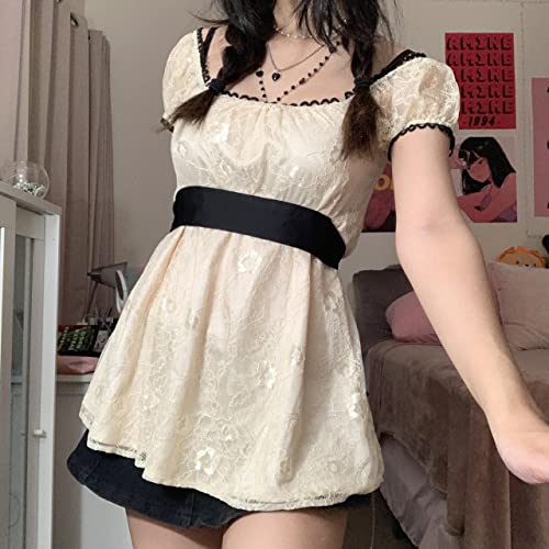 Image of Fairy Grunge Y2k Shirts Vintage Crop Tops Short Sleeve Girls Slim Fit Tees
