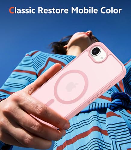 Image of FNTCASE for iPhone 17e & iPhone 16e Case Matte: Magnetic Phone Cases with Screen Protector Drop Proof Compatible with Magsafe Slim Anti Yellowing Protective Translucent Cell Phone Cover (C-Pink)