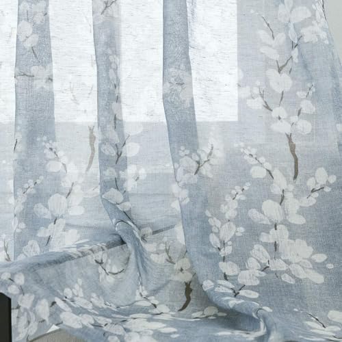Image of BFAM Sheer Curtain with Floral Print, Premium Printed Sheer Drapes, Eyelet /Grommet Curtain for Living Room, Bedroom, Light Filtering Curtains, Blue Floral 11 Feet,Pack of 1 Curtain