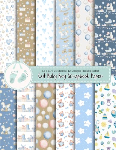 24 Sheet of Cute Baby Boy Scrapbook Paper: Colorful Sweet Decorative Sheets for DIY Crafts, Journaling, Albums, Invitations, Gift-wrapping: Premium Color Interior, Double -sided, 12 Designs, 8.5 x 11" image 2