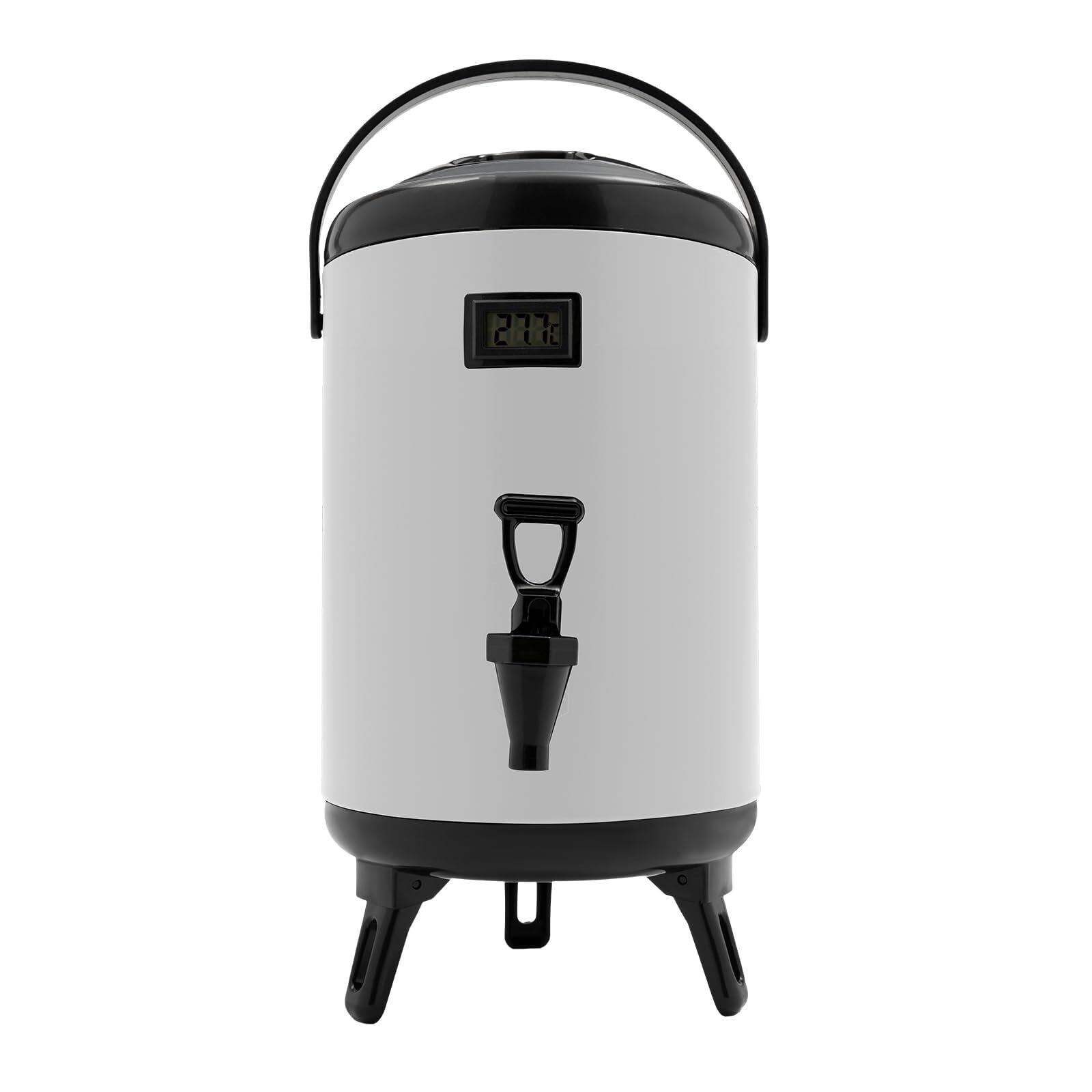 Isolierter Getränkespender, Kaffeeurne mit Zapfhahn und Thermometer, Edelstahl-Getränkespender for Kaffee, Tee, Wasser und Saft(White,2.1 Gal/8 L)