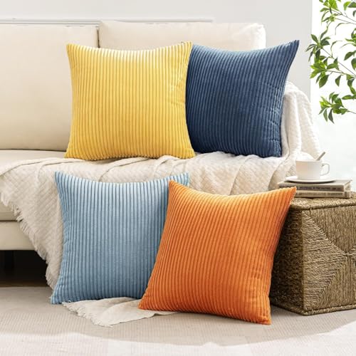 Image of MIULEE Soft Corduroy Decorative Throw Pillow Covers Blue-Orange 20x20