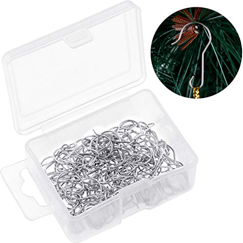 Zhehao 100 Pieces Ornament Hooks Mini Christmas Hooks Christmas Tree Ornament Hangers with Storage Box for DIY Crafts Christmas Party Decoration, Silver