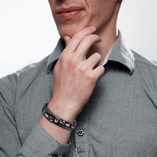 Pulsera de cuero para hombres con hebilla ajustable en acero inoxidable miniatura 2