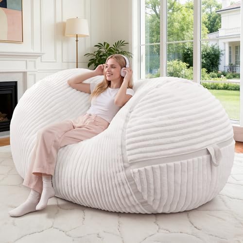 Image of 4FT Bean Bag Chair 4'Big Bean Bag Chairs with Adults, Large Beanbag Chair | Bean bag Lounger with Machine Washable Cover Corded Plush Fabric, Comfy Chairs for Living Room Bedroom Dorm, Beige