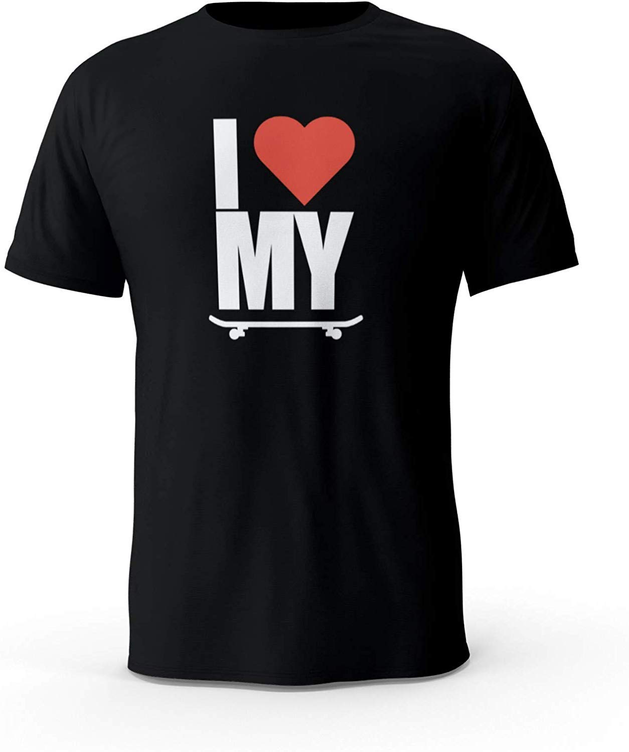 XCxBlAN Men's T-Shirt I Love My Skateboard - Skateboard, Skater Pattern Print Black XXXX-Large