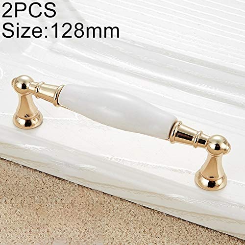 Beilaishi 2 PCS Gold Imitated Zinc Alloy Ceramic Handle for Cabinet Wardrobe Drawer Door, Hole Spacing: 128mm Furniture repair parts