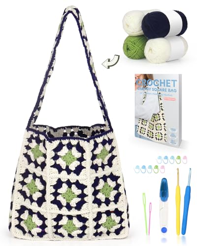 Image of Katech Crochet Kit for Beginners-Granny Squares Crochet Bag Kits for Adults and Kids-Knitting Kit with Crochet Yarn for Crocheting and Knitting-Step-by-Step Instructions- Crochet Hooks- Holiday Gift