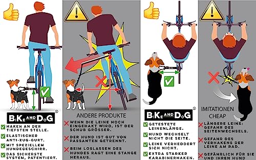 BIKE AND DOG - Fahrrad-Hundeleine, werkzeuglose Befestigung, spezielles Geschirr als Option, inklusive 2 Fahrradbändern. Patentiert. (Schwarz)