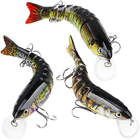 3 Pcs Fishing Lures for Bass Trout 8 Segments Multi Jointed Swimbaits Topwater Slow Sinking Bionic Swimming Lure Freshwater Saltwater Lifelike Fishing Lures Cover