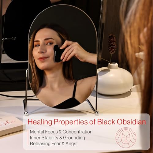 Image of Black Jade Gua Sha Scraping Tool - Ntural Skincare Stone for Tightening Skin, Enhancing Blood Flow, Sculpting the Jawline, and Relieving Facial Tension - Anti-Aging Facial Tool (Black)