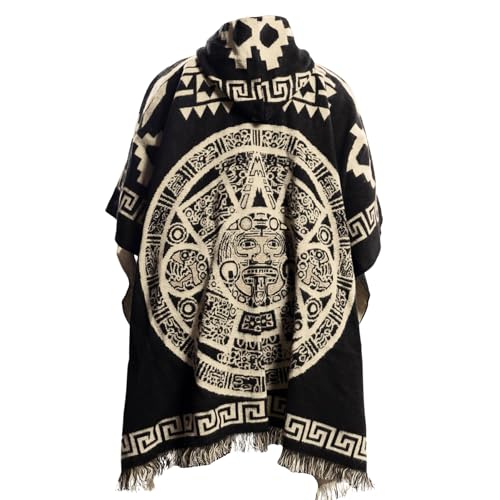 Image of Gamboa Alpaca Wool Mexican Poncho with Hood for Men Hoodie Pancho Mens Western Hooded Serape