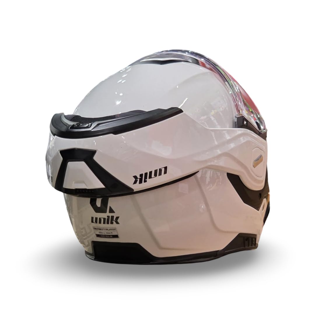 unik Casco Modular Abatible 180 Spectrum Moto Adultos Visera Solar Doble Policarbonato 2 Calotas Ventilación Frontal Trasera Cierre Micrométrico - Blanco brilo , Talla L