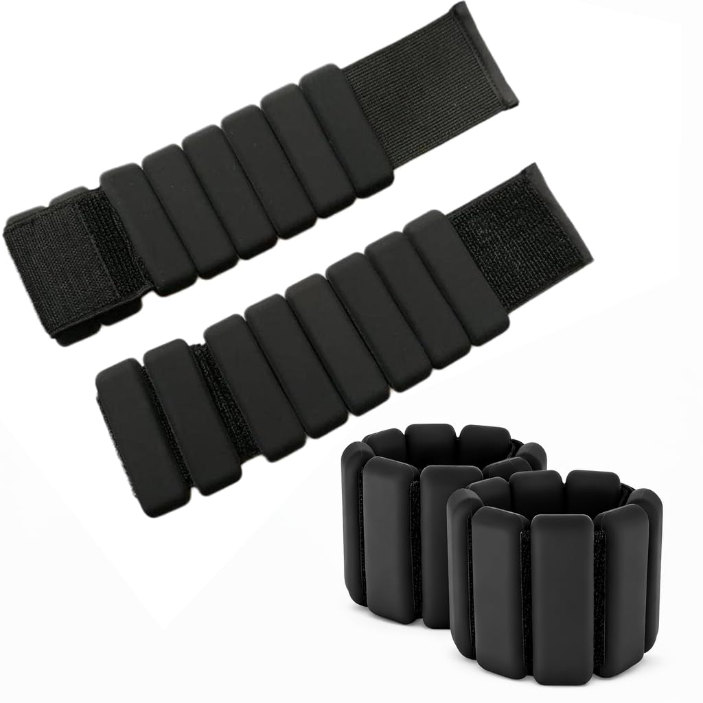 store2508 adjustable wrist & ankle weights for women and men – 2 piece set 1lb each (453g each) – silicone covered stainless steel blocks sweatproof waterproof anti slip – home gym fitness walking yoga workout (black)