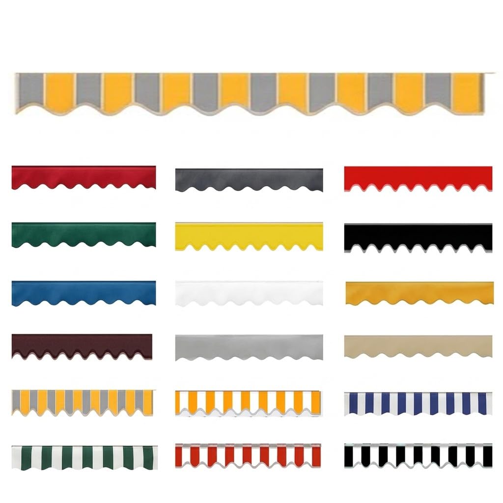 Replacement Awning Valance UV Resistant,Waterproof Fabric Strip Valance Only 26cm Height Durable Scalloped Valance for Awnings Replacement Accessory for Outdoor,Stripe 1,W340xH26cm
