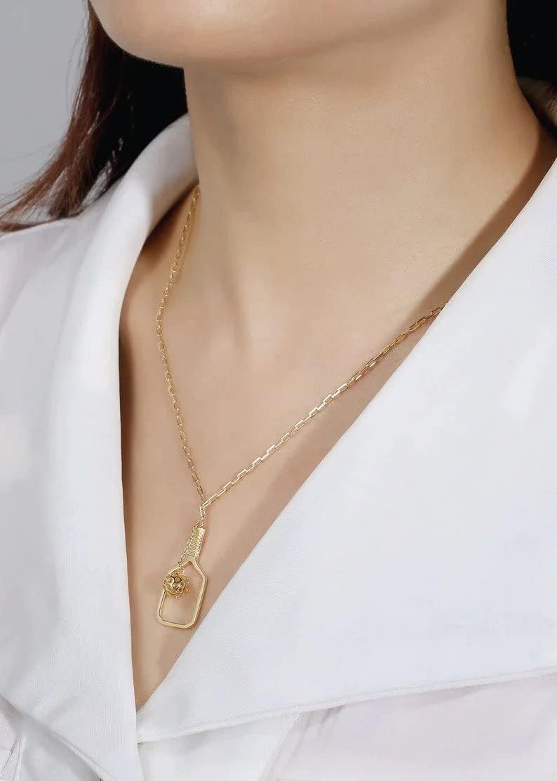 Picklebelle Volley Pickleball Paddle and Ball Charm Gold Pendant with Sterling Silver Gold Chain- 18k Gold Necklace for Women | Gift for Her, Present For Birthday, Valentine's day, Wedding Anniversary and Mother's day - Image 4