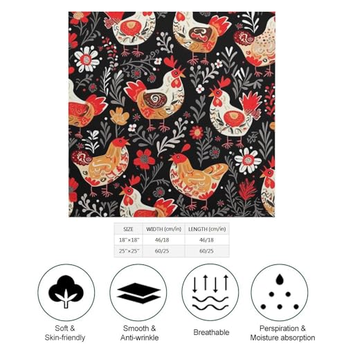Cute Rooster Chickens Silk Scarf Fashion Satin Head Scarf Lightweight Head Scarves for Neck Silk Scarves for Women Men Boho Hair Wrap Sleeping Kerchief Bandanas Pocket Square 25" X 25"2