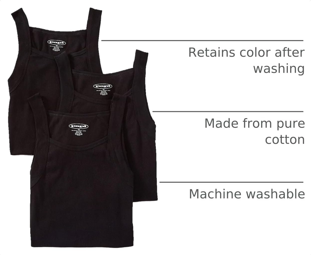 Papi Men's 3-Pack Cotton Square Neck Undershirt Tank Top