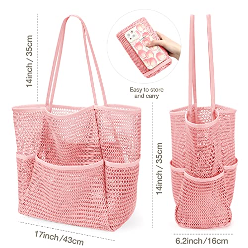 Image of KPX Beach Bag with Mini Pocket, Beach Tote Bags for Women Large Foldable Mesh Swimming Pool Travel Bags - Sandproof