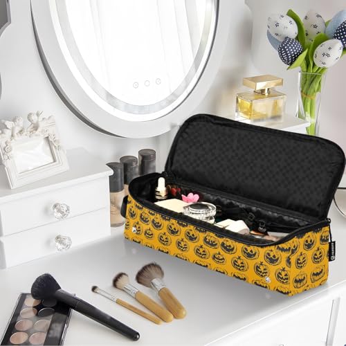 Bolsa de viaje para herramientas de cabello resistente al calor Spooky Pumpkin Marble, estera para planchas, rizadores y herramientas de cuidado capilar, organizador portátil miniatura 7